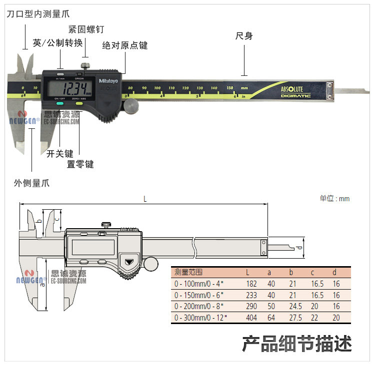 電子數(shù)顯卡尺帶SPC輸出(硬質(zhì)合金內(nèi)、外徑測量爪)500-175-20